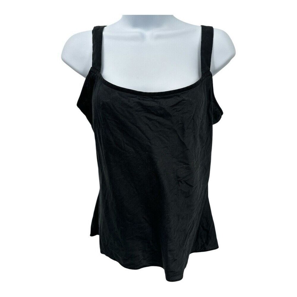 St John knit top size M Black Caviar Satin Scoop neckline